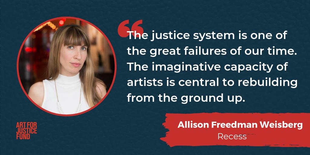 Art4JusticeFund's tweet photo. Shout out to Allison Freedman Weisberg, founder of @RecessArt, for changing how we view art and the #criminaljusticesystem. #A4J #WHM2019 #WomenOfChange https://t.co/tTdYKntfTF