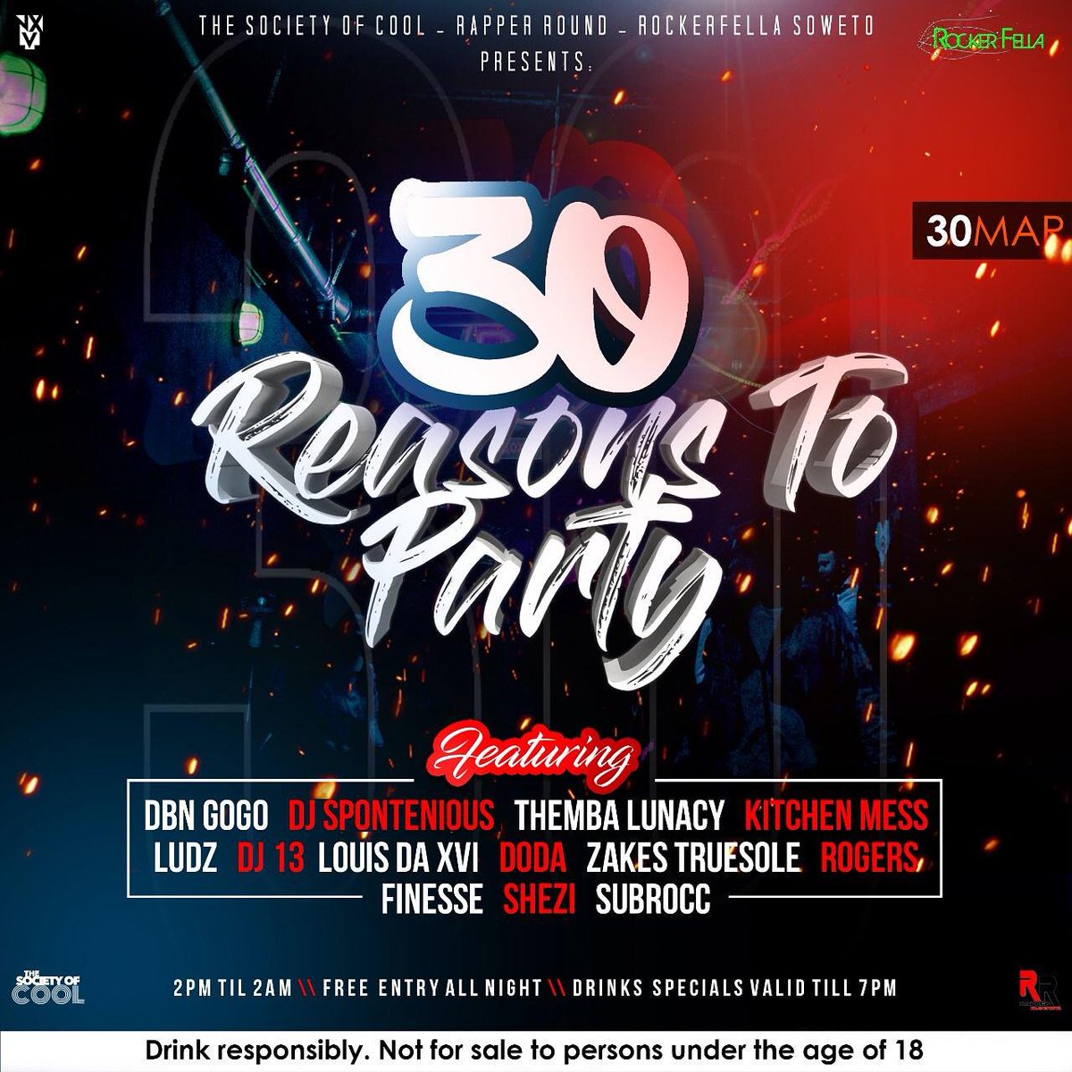societyofcool's tweet photo. 🎧🎉 #30ReasonsToParty featuring @_TrueSole • @DBNGOGO • @Subrocc

📆 Saturday 30th March 2019  📍📍 @Rockerfella_SWT

😎 x 30 https://t.co/iWVTJnuJdE