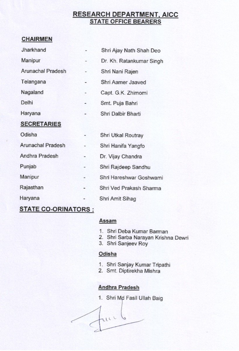 INCSandesh's tweet photo. INC COMMUNIQUE

Appointment of various office-bearers for Research Department of Pradesh Congress Committees in various states. https://t.co/JDazkWPZRz