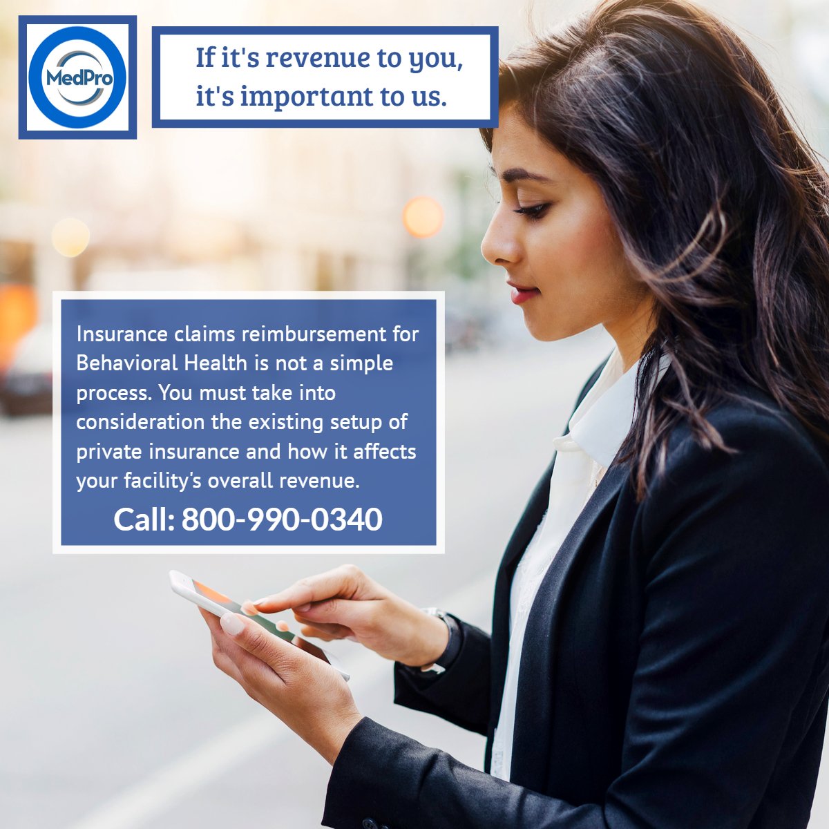 MedPro_Billing's tweet photo. Insurance claims reimbursement for Behavioral Health is not a simple process. You must take into consideration the existing setup of private insurance and how it affects your facility’s overall revenue. We can help simplified the billing processes and maximized revenue. #billing https://t.co/dDj73uGyOI