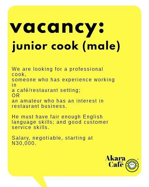 martharrazi's tweet image. For immediate employment. 
Send CV to beanbagtm@gmail.com.

Please share, RT.  Thanks. 

#jobsearch #abujajobs #cookingjob #jobsinabuja #AbujaTwitterCommunity #Abuja