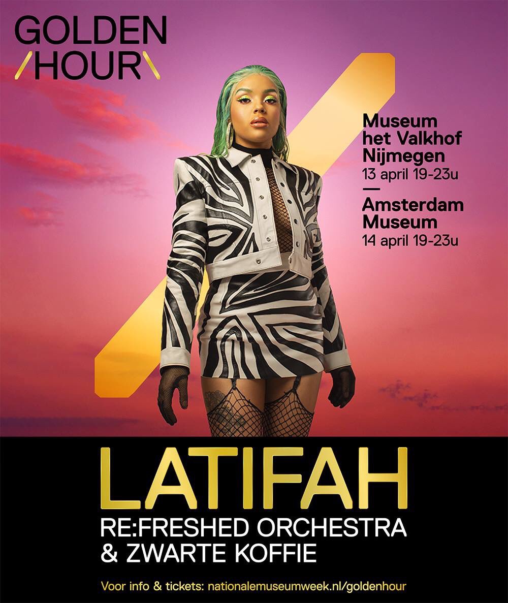 museumnl's tweet image. Rapsensatie Latifah en het onnavolgbare Re:Freshed Orchestra geven een uniek optreden als afsluiter van de Museumweek 2019! Tijdens de Golden Hour beleef je deze optredens en ontdek je tegelijkertijd #OnsEchteGoud in @ValkhofMuseum Nijmegen(13 april) &amp;amp; @AmsterdamMuseum(14 april)