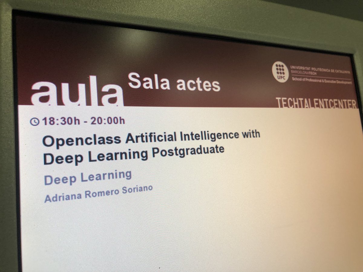 DocXavi's tweet photo. This afternoon we will host an open class by Adriana Romero (@adri_romsor) from @facebookai in our postgraduate course on artificial intelligence with deep learning @UPC_School Barcelona. All invitations allocated since last week 💪🏻 #DLUPC https://t.co/M8TS2HJw7V