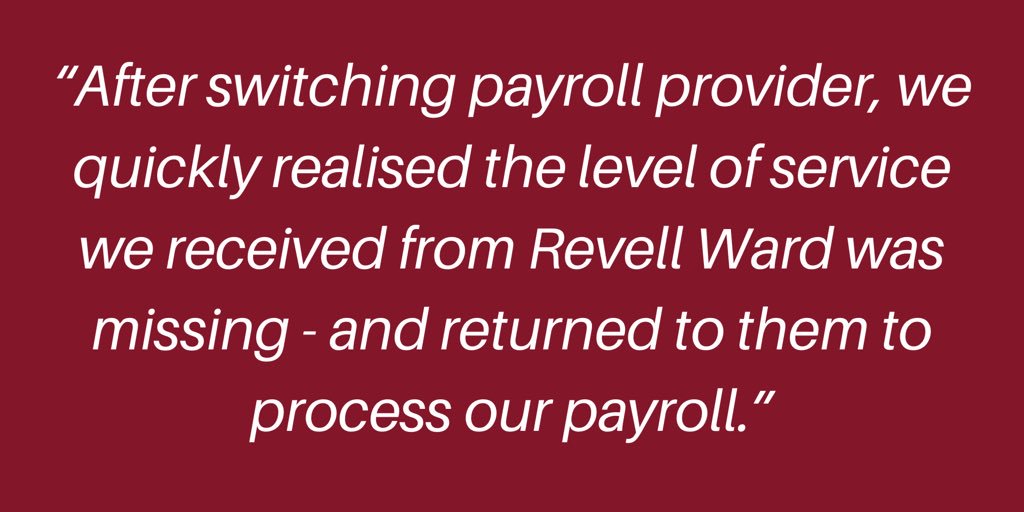 Why settle for inferior service?

Gina Powell, MD <a href="/SimonBlythEA/">Simon Blyth Estate Agents</a>, said this about why the company switched back to #TeamRevellWard for #payroll services late last year 👇🏼