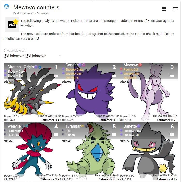 Giratina Counters - Pokemon GO Pokebattler