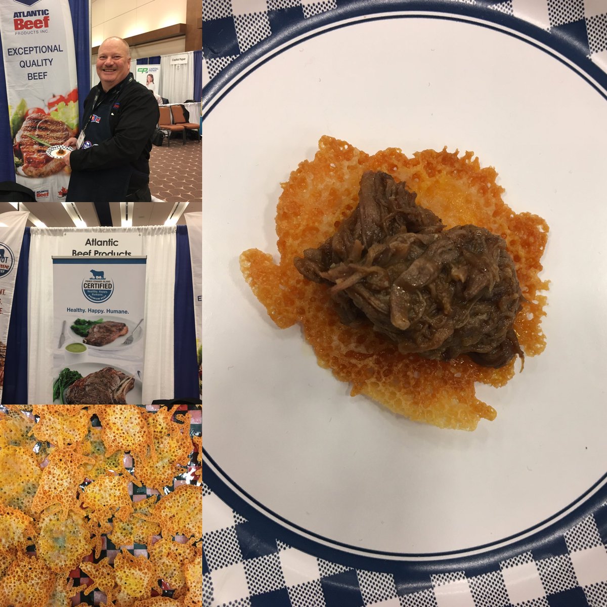 AtlanticBeef's tweet image. Welcome ⁦@unipco⁩ members. Try a #keto taste treat. ⁦@AdlFoods⁩ and ⁦@abpibeef⁩ create #pulledbeef #shreddedcheddar crisps. #tasteinnovation #local