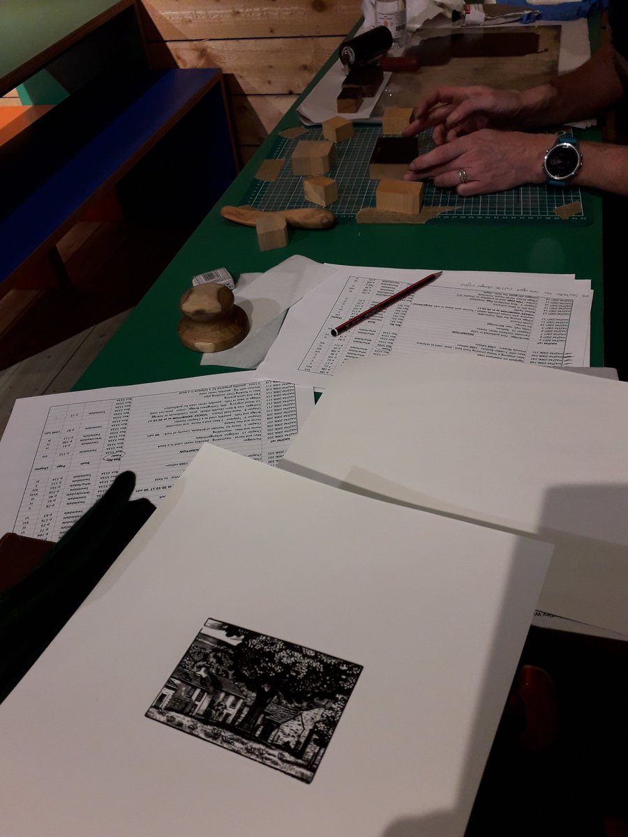 <a href="/HesterCoxPrint/">Hester Cox</a> is busy printing more #MarieHartley woodblocks today. Lovely to meet people who have such an interest in Marie's pioneering work and her legacy #dalesheritage #yorkshiredales #lifeandtradition <a href="/LULGalleries/">Leeds Lib Galleries</a> @DialectHeritage