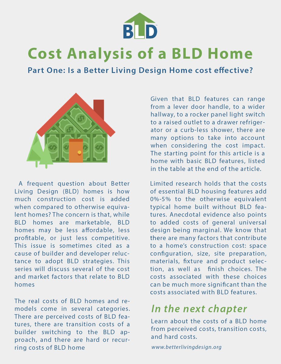 BetterLD's tweet photo. In part one of the Cost Analysis of A BLD Home infographic series, we introduce you to a frequently asked question - how much construction cost is added to a BLD home, when compared to otherwise equivalent homes? Download: https://t.co/VzxEBjGazN #universaldesign #aginginplace https://t.co/XlkQF3EA51