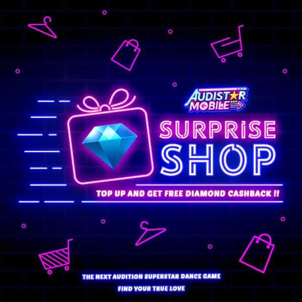 AIndofun's tweet photo. "Audistar Surprise Shop" is back!!!. Only 26 - 27 March 2019! TOP UP any amount during the event and get EXTRA DIAMOND up to 25% + so many LOVE LANG EGGS #audistar #mobile #dance #game #surprise #sale #event #community #hangout #social #life #style #friendship #fashionista #idol https://t.co/4MBaG1aC0F