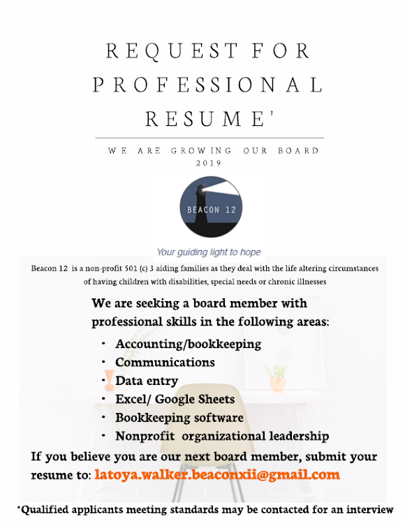 beaconxii's tweet photo. Our nonprofit is requesting resumes for a board member. Please request for all interested applicants to review the enclosed publication and direct correspondence to Lwalker.bxii@gmail.com. We welcome your sharing of this awesome opportunity! #Hiring https://t.co/z7StHsZ55k