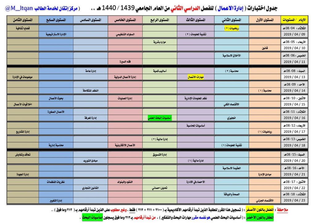 جدول اختبارات انتساب 1442 الفصل الثاني جامعة الملك عبد العزيز موسوعة