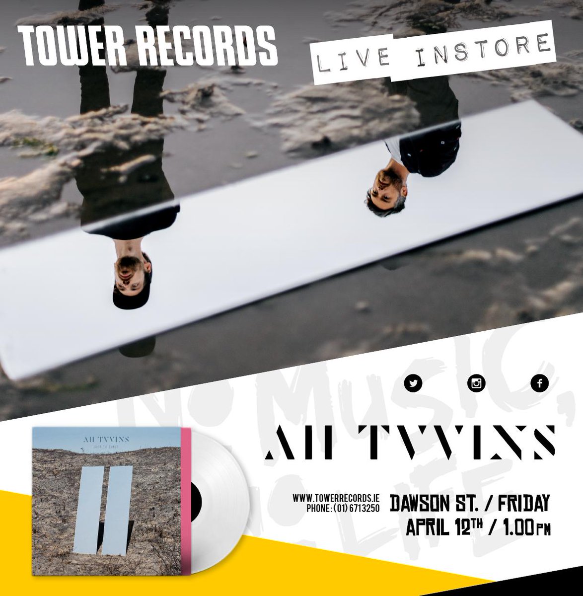 TowerDublin's tweet photo. Tower Live
@alltvvins release their new album #justtoexist on April 12th.
To celebrate they will be playing an exclusive live set in our Dawson St store @ 1pm on the day
You can pre-order 'Just To Exist' either in store or on our website
https://t.co/BWQVIbETR8
#towerlive https://t.co/JVsVCrFGJk