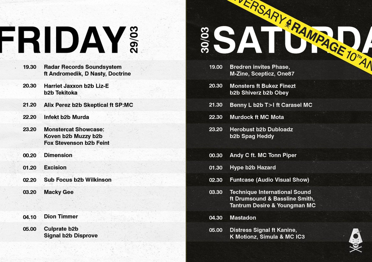 WeAreRampage's tweet photo. Here is the final timetable for the SOLD OUT | Rampage 2019 Weekend
This will also be handed out at the entrance and you can find this in the app: https://t.co/JCXf6hdf7T https://t.co/mBo4tfBeWG