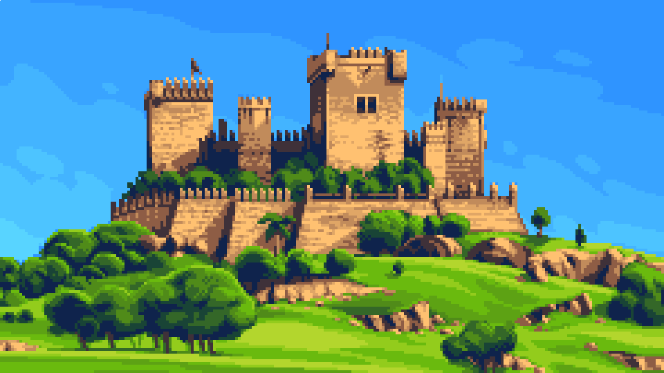 フラッグさん בטוויטר 背景練習 アルモドバル城 ドット絵 Pixelart