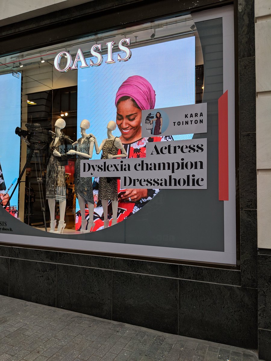 Had such a proud #dyslexic moment walking past @OasisFashion in Oxford Circus yesterday showcasing #dyslexia is a positive light in partnership with @karatointon brilliant campaign 👏🏻 #disabilityinfashion #dyslexia #nolimits