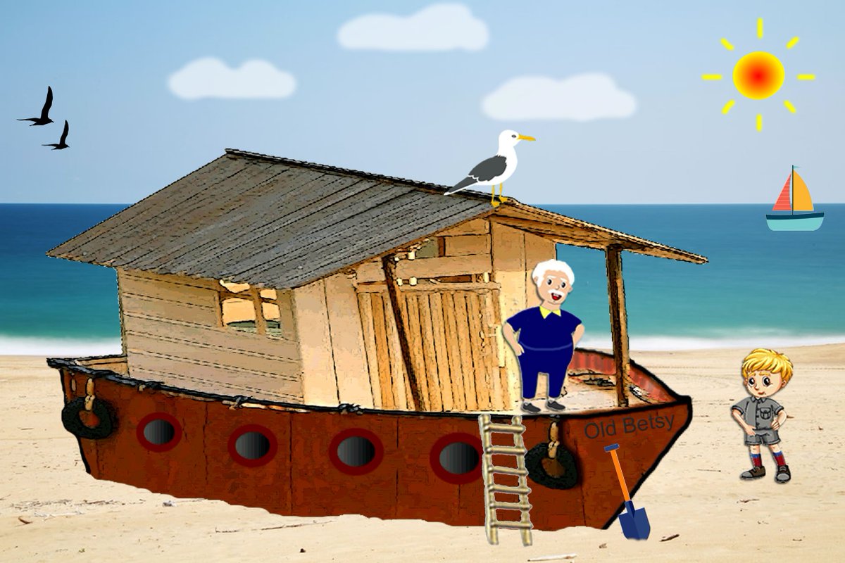 DippyDanBooks's tweet image. Hey Tina-Marie. Folk everywhere are loving Dippy Dan.  I have attached the illustration of Dippy finding his old Grandad down at the beach where his House-Boat lays waiting for an adventure on the high seas but Dippy can do go faster in his BGTM. 😊Blessings and hugs. Dan xxx