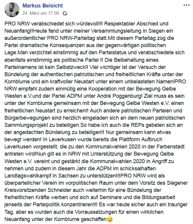 KreuzAcht's tweet photo. #ProNRW hat sich als Partei aufgelöst.
Als Verein wollen sie für einen Zusammenschluss der #REP-Reste und der #AdPM Poggenburgs werben.
Dass sie nicht die #AfD unterstützen, überrascht mich - sollte die Partei an Bindekraft im rechtsextremen Lager eingebüßt haben? https://t.co/UzUur0nwD3