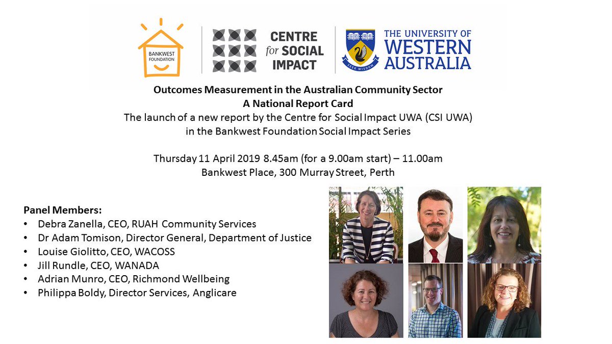 UWASocialImpact's tweet photo. Launching our report Outcomes Measurement in the Australian Community Sector on 11 April. Great panel of WA community sector leaders to discuss the findings and the state of play of outcomes measurement in WA. Register at  https://t.co/y7M1s4ZvGz #measurement #evaluation https://t.co/nyAvgRpAwG