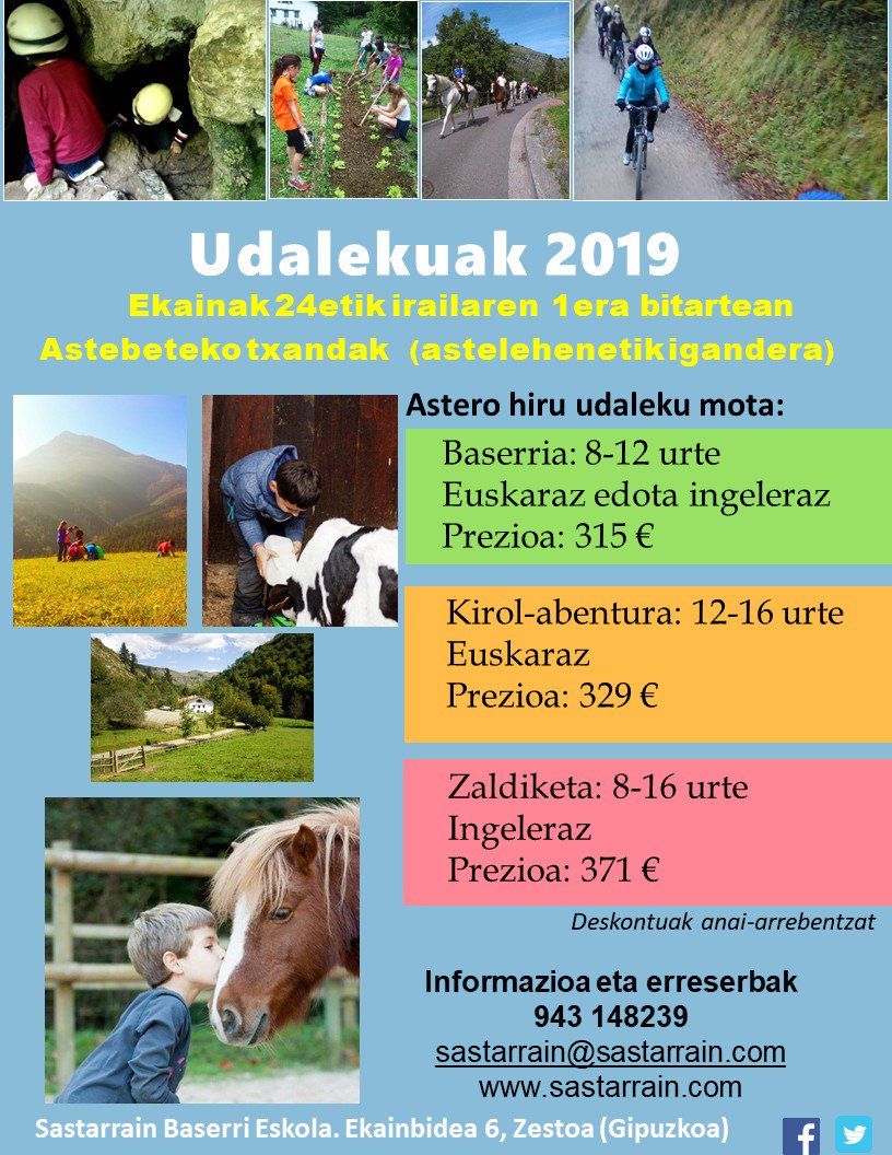 Sastarrain's tweet photo. Udalekuetan naturaz gozatu nahi? @Sastarrain  ¿Quieres disfrutar de la naturaleza durante tus campamentos de verano?
#udalekuak #natura #baserria #zaldiketa #kirola #campamentos #naturaleza #caserío #equitación #deporte https://t.co/qhcXuSszu9