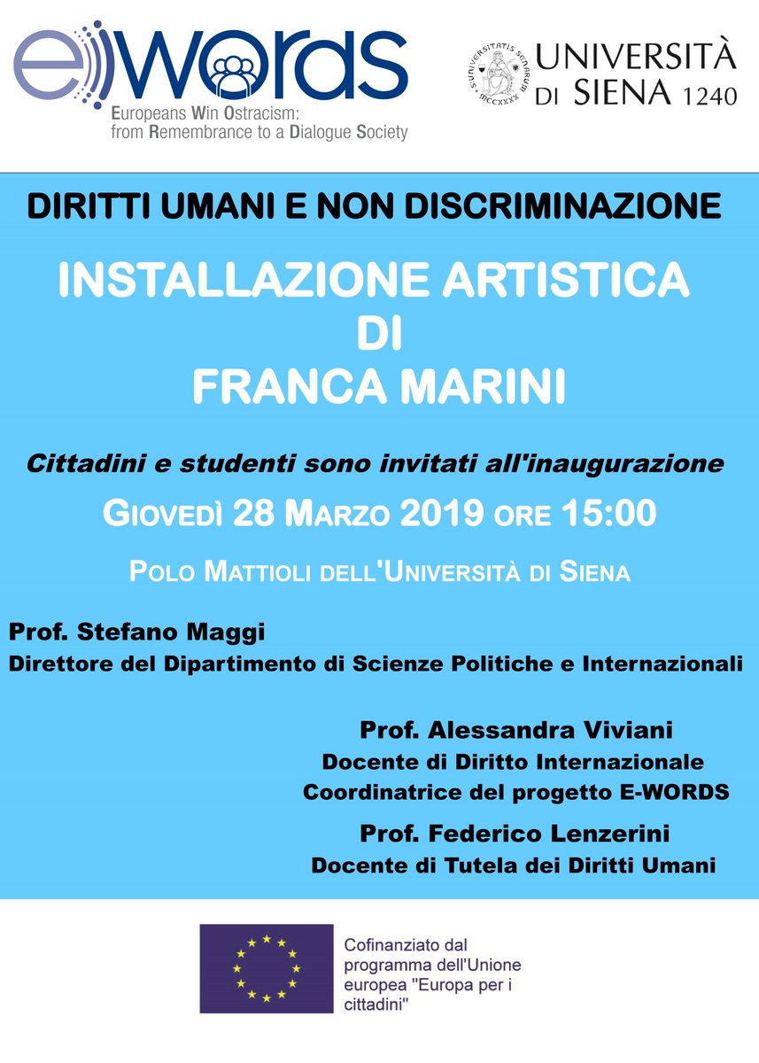 EWordsEU's tweet photo. Only 2 days to go... Save the date! March 28th, 2019 at 15:00 (CET) #FrancaMarini for #Ewords at @unisiena #HumanRights #migration #nondiscrimination https://t.co/LQXFdDaECu