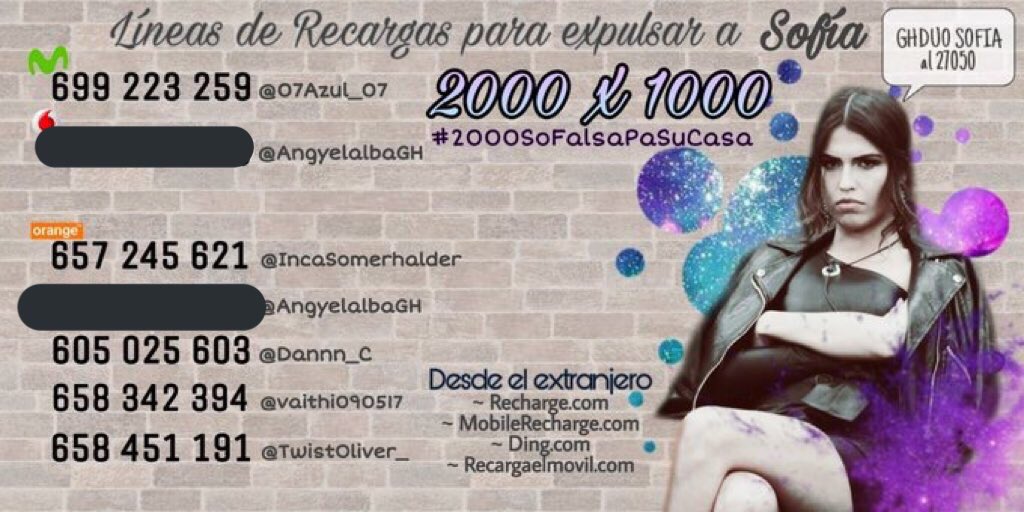 ivanmadrazo's tweet photo. Tlf de recarga para expulsar a Sofía el jueves #GHDUO26M https://t.co/yXCH9yLopI