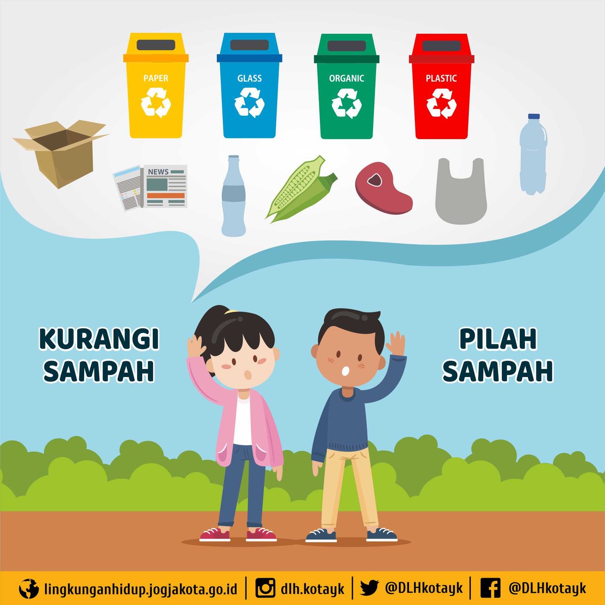 Yuk mari teman2 kurangi sampah dan pilah sampah sesuai jenisnya. Kami tidak henti2nya utk menghimbau warga jogja agar selalu peduli akan lingkungan.. Kurangi konsumsi makanan berlebihan, agar tidak ada sisa makanan yg terbuang sia2 yaa..