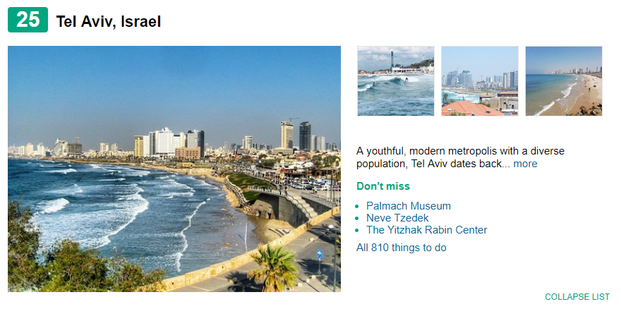 FightingBDS's tweet photo. Tel Aviv named on the 2019 @TripAdvisor list of best travel destinations.

When are you booking your flight?

https://t.co/JMkl4GUvjf https://t.co/1qzuwrNIKg