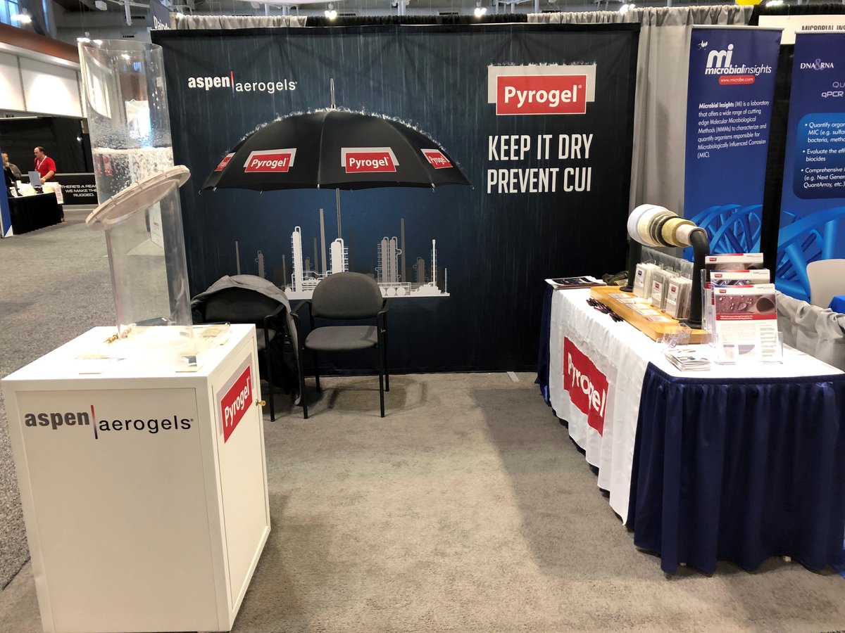 AspenAerogels's tweet photo. Good morning, NACE International #Corrosion Conference & Expo attendees! We can't wait to connect with you today. Stop by booth # 950 to learn about #Pyrogel--#hydrophobic, #breathable #insulation--and how it can help solve your wet insulation and #CUI challenges. #CORROSION2019 https://t.co/KtRfwjfq6Z