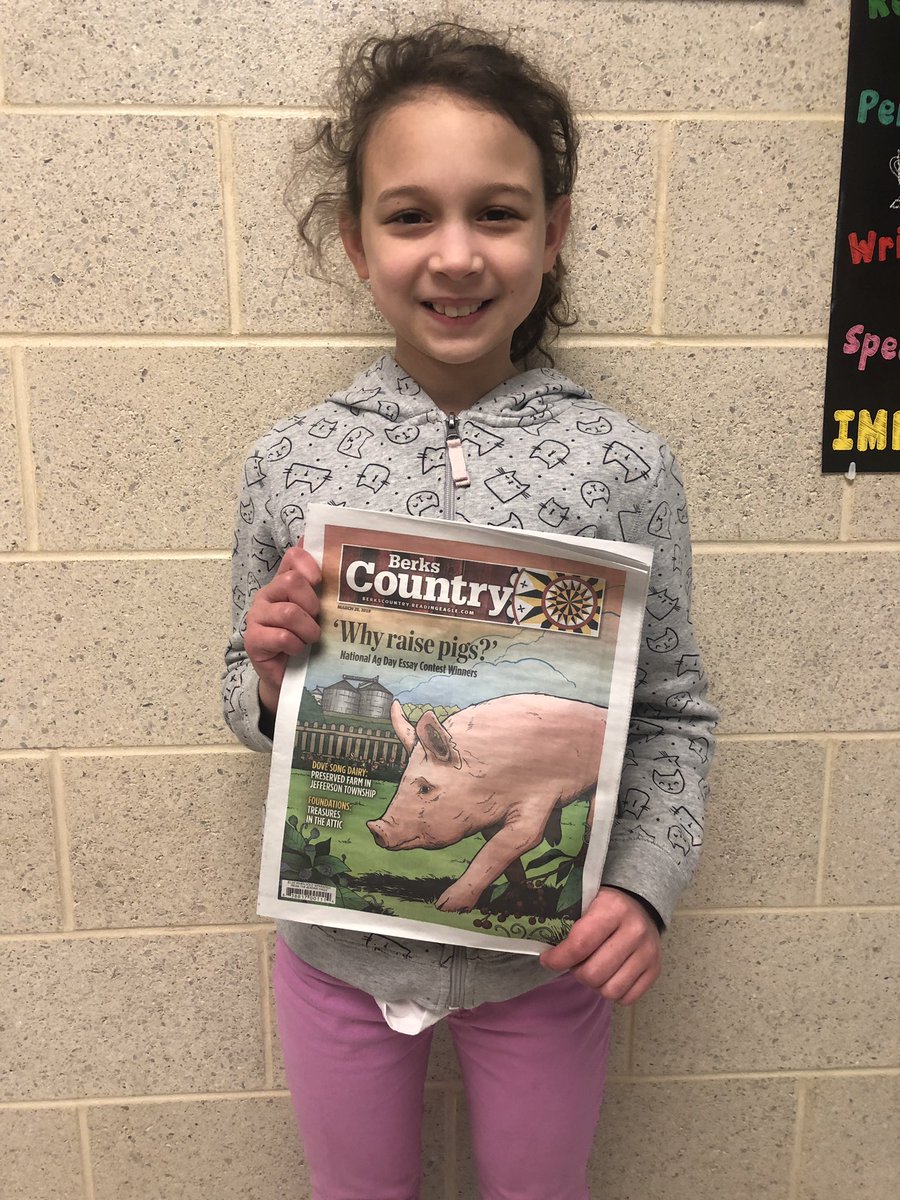 TulpySTEM's tweet photo. Congratulations to Caedence Thomas, PB 4th grader, for writing the winning essay in the National Ag Day Essay contest! ๐ท She wrote about why she would raise pigs! #tulpystem #TulpyPride #BerksSTEM https://t.co/bQCC8gOAxC