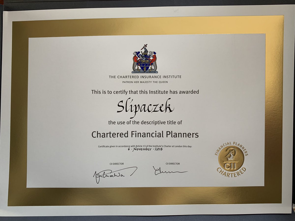 SlipaczekPro's tweet photo. @SlipaczekPro we are delighted and proud to receive our Corporate Chartered Financial Planner certificate from @CIIGroup &amp; @pfsconf. This is the gold mark in Financial planning and we strive to continue providing excellent client service and commitment to our diverse client bank. https://t.co/LuQO0ZGPKs