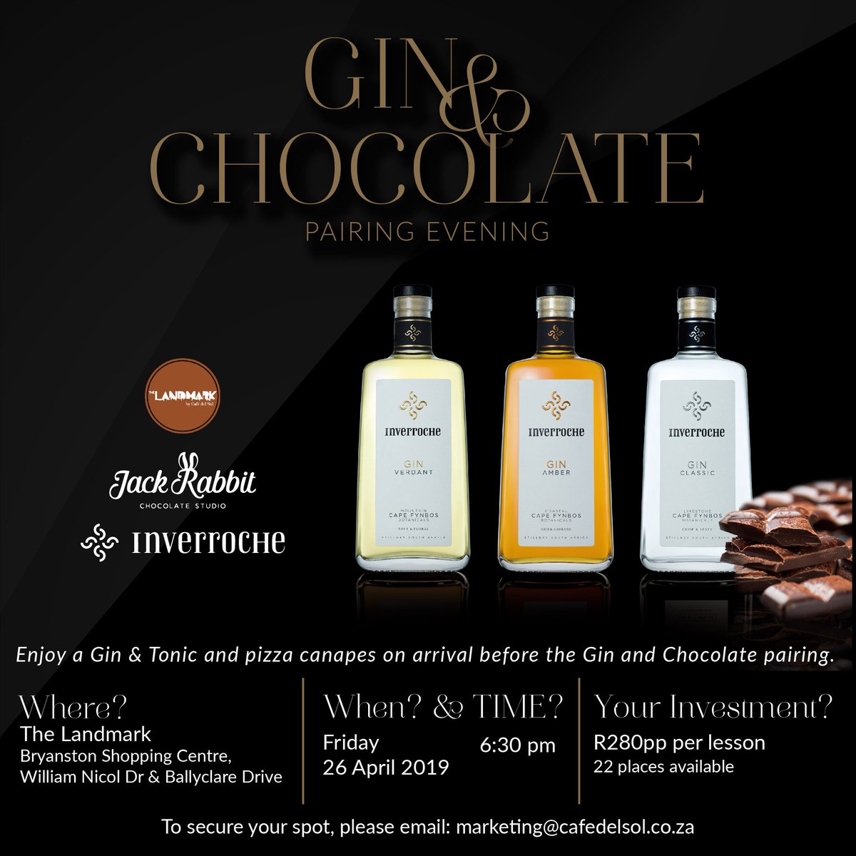 Our unique Gin and Chocolate tasting event had such an incredible response that we have opened bookings for the the 25th of April. This will definitely give your palate a jolt!!