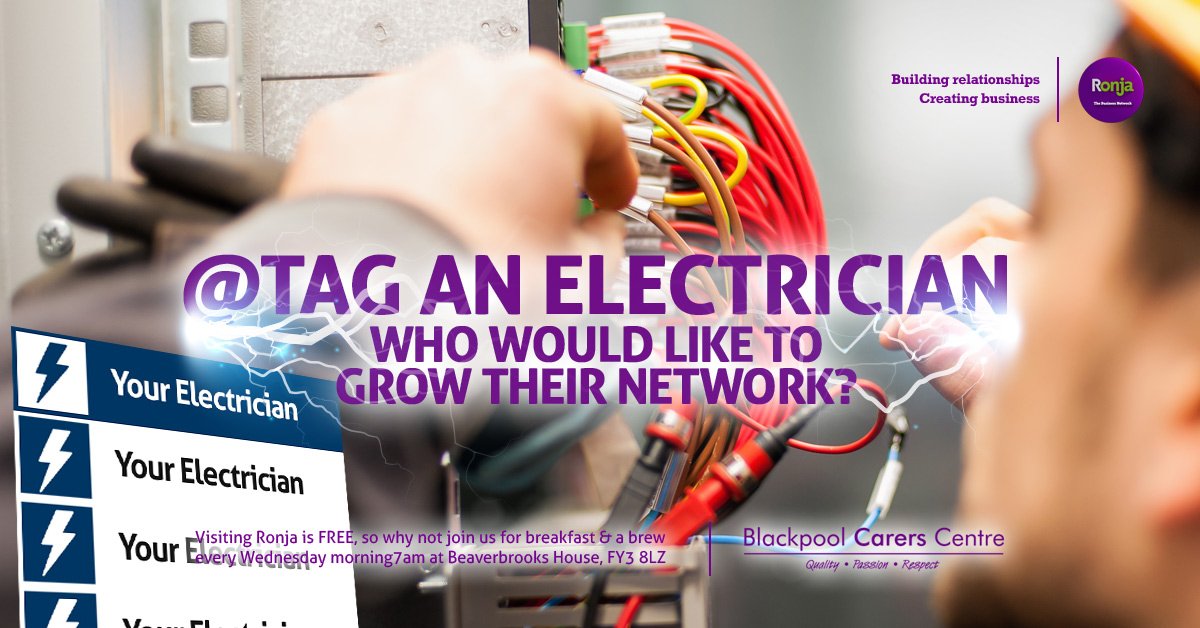 💡⚡️@TAG A BRIGHT SPARK⁉️⚡️💡
Do you know or use a local electrician who is looking to grow their business and network? Then tag away! We're looking for a forward-thinking, professional business to join our network.
#Electrician #Sparky #Tradesman #Blackpool #Lancashire #Ronja