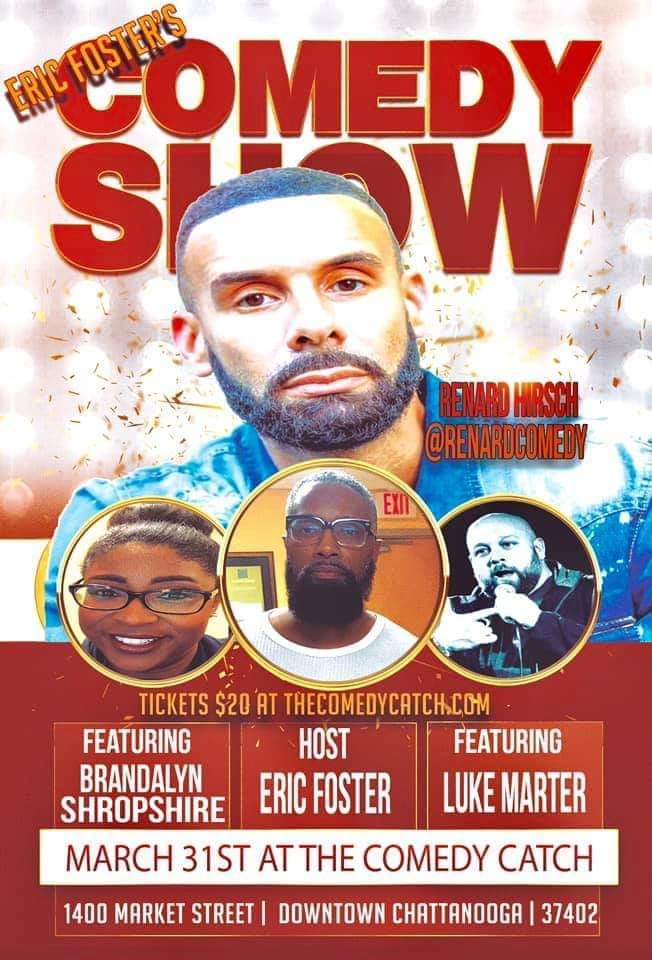 Renardcomedy's tweet photo. CHATTANOOGA!! This SUNDAY!! Come laugh with me at the COMEDY CATCH! #RenardComedy #Chattanooga #NashvilleComedy #Comedy #ComedyCatch #RenardHirsch #ChattanoogaComedy #chattanoogaphotographer #chattanoogafun #chattanoogahairstylist https://t.co/d0Wph7k4Tw
