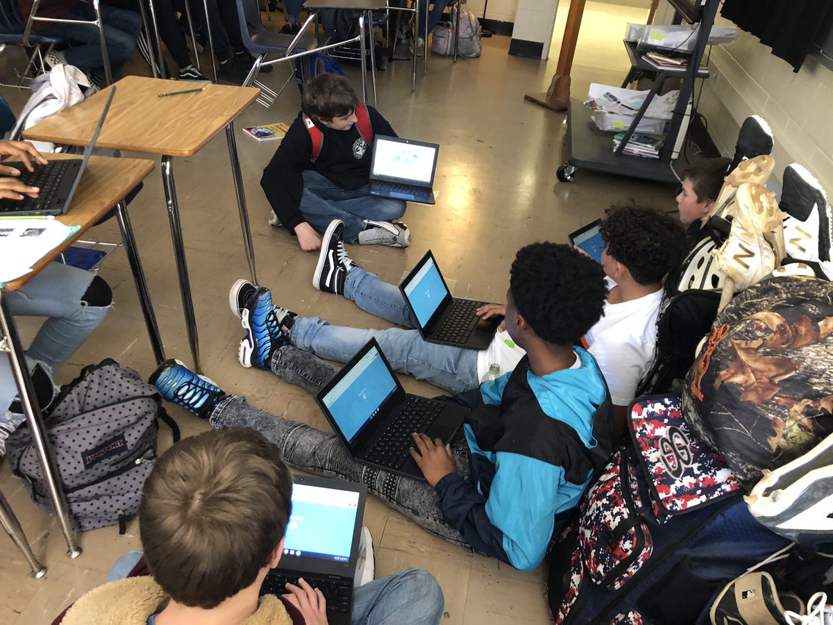 Miss_Sweetser's tweet photo. Students as teachers: put kids in charge of their own learning and you get 100% engagement! Students created their own Kahoot and used them to quiz and review with other students! #Kahoot #DMSGENS #MUSTbesuccessful https://t.co/J7KSuh2wWP