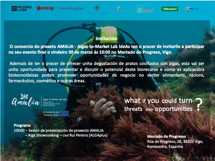 <a href="/projectAMALIA/">AMALIA project</a> #Industry Day at <a href="/mercadoprogreso/">Mercado Progreso Vigo</a>, #Vigo (Portugal)
30 march

Find the potential of #Seaweeds to generate products and contribute to a #BlueEconomy!

<a href="/ALGAplus/">ALGAplus</a> @EU_EASME <a href="/EU_MARE/">EU Maritime & Fish</a> <a href="/ESTM_IPL/">ESTM - POLITÉCNICO DE LEIRIA</a> <a href="/UnivdeCoimbra/">Universidade de Coimbra</a> <a href="/uvigo/">Universidade de Vigo</a> @INEGIPORTO <a href="/questinnovatio/">Quest Innovation</a> @FollowBIOMIN #ADEPE