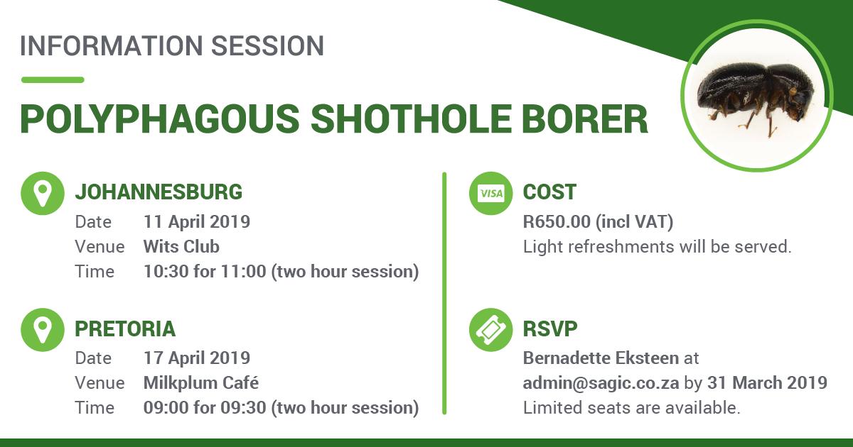 SAGIC_Info's tweet photo. SAGIC invites all the stakeholders in the green industry
to this important information sharing session
regarding the Polyphagous Shothole Borer (PSHB). #sagic #pshb #shotholeborer #greenindustry #trees https://t.co/fpqMMcjIGW