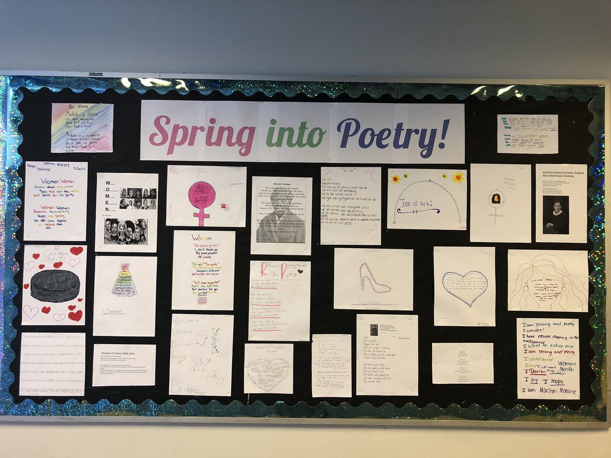 GiulianoELA6's tweet photo. New Bulletin Board to celebrate Spring and Womenโs History! #springintopoetry #artsmiddle @SDelormELA @CrecArtsMiddle1 https://t.co/T177iE5qV7