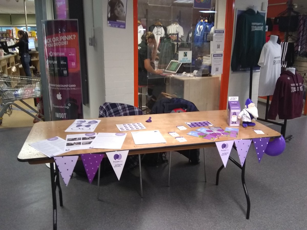 RUSUDisability's tweet photo. Today is #PurpleDay! Come join us in @RUSUtweets outside the merch shop to talk about epilepsy and seizures. Enter a quiz, don some stickers, and take selfies with Gus the Gnome https://t.co/0dauzYS4xQ