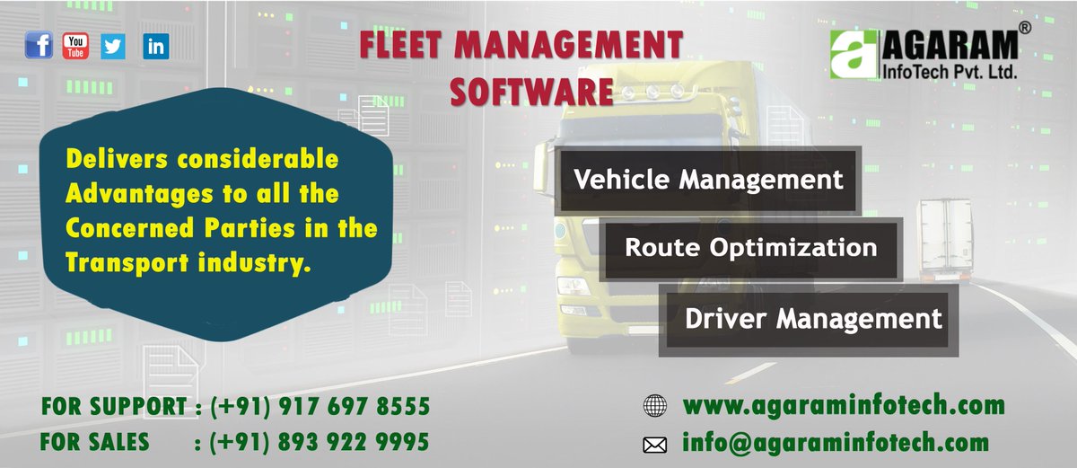 AgaramInfoTech's tweet image. The Fleet Management module an integral part of our Logistics Software ensures this with its comprehensive features. This helps you to understand your fleet condition, and make appropriate delivery plans based on the analysis.
#FleetManagement #Vehicle #Software #AgaramInfoTech