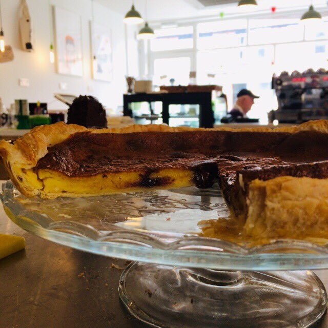 LeCafeLudo's tweet photo. A delicious chocolate custard tart is available at our coffee shop today ! It’s been made by Marine with a secret recipe from her grandmother from France. You can call it Odette’s tart or simply chocolate custard tart! 🍫🙈☕️🔆 https://t.co/nLS7gp6arN