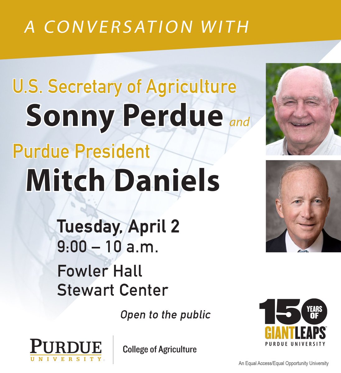 US Secretary of Agriculture Sonny Perdue will visit our campus next week, April 2. purdue.edu/newsroom/relea…    @SecretarySonny <a href="/AgriNovusIN/">AgriNovus Indiana</a> <a href="/PurdueExtension/">Purdue Extension</a> <a href="/JayAkridge/">Jay Akridge</a> <a href="/PurdueAg/">Purdue Agriculture</a> <a href="/PurdueAgWeek/">Ag Week at Purdue</a> #PurdueAgWeek19