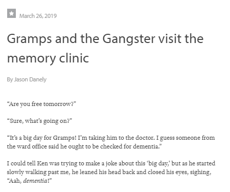 'Perhaps, for Gramps, dementia held the hope of forgetting the things he lost or the regrets that wouldn’t leave.' Find @JasonDanely 's contribution to Thinking with #dementia @somatosphere: bit.ly/2U6O7MX Eds @Krikrau J.Pols @eyatesd @Annelie3ssen #storydementia