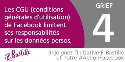 isoc_france's tweet photo. #ActionFacebook @e_bastille GRIEF #4 : "Les CGU (conditions générales d’utilisation) de #Facebook limitent ses responsabilités sur les données personnelles" https://t.co/P8tvBStrof #RGPD #GDPR #Privacy https://t.co/e1bGS2WdH5