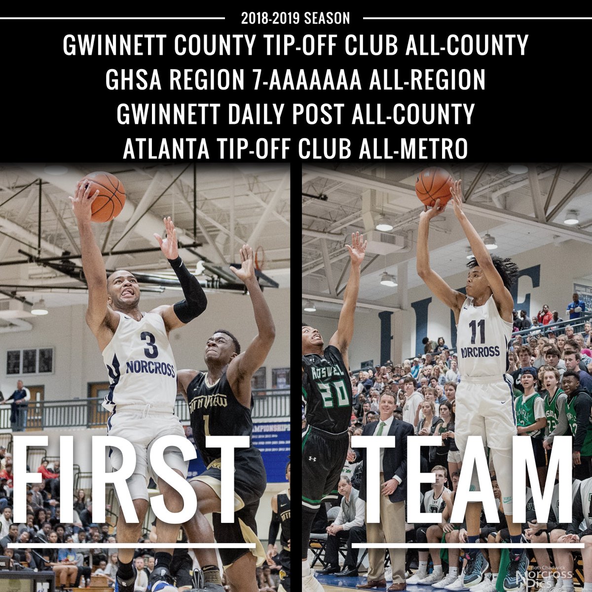 NorcrossHoops's tweet photo. Quite the accomplishment for Kyle Sturdivant and Brandon Boston. Both young men have been selected "First Team" for the 18-19 season... stepped up to the challenge every single night!
#47vsUS https://t.co/8By0oWpKe5