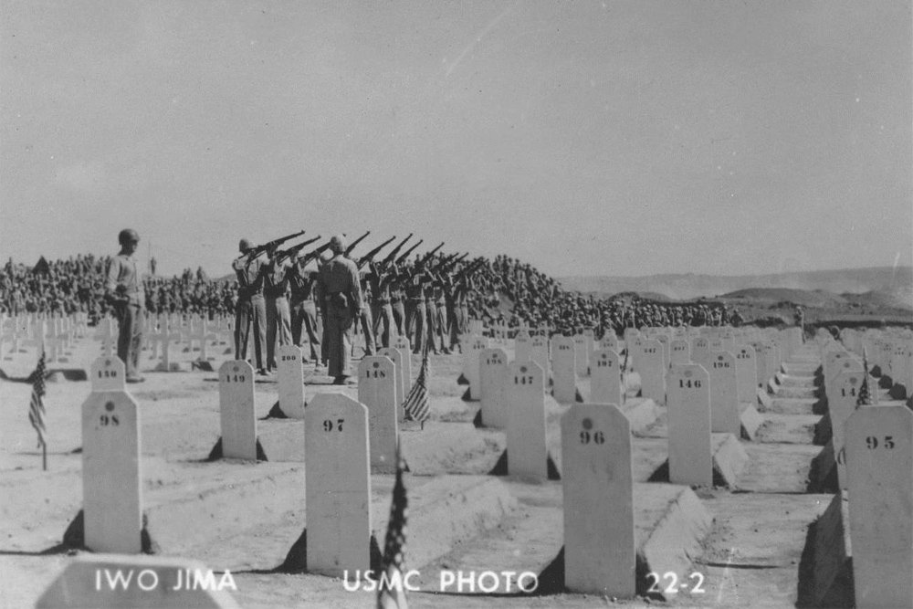 Iwo Jima - the final engagement.
On the night of 25/26 March, a 300-man Japanese force launched a final counterattack in the vicinity of Airfield No. 2. Army pilots, Seabees, and Marines of the 5th Pioneer Battalion and 28th Marines fought the Japanese force for up to 90 minutes.