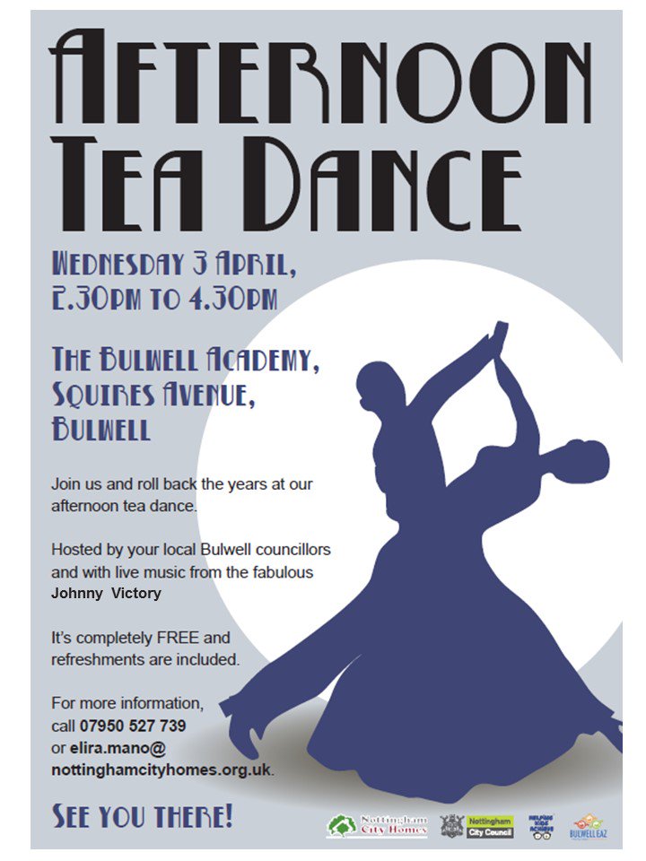 AFTERNOON TEA DANCE <a href="/Bulwell_Academy/">The Bulwell Academy</a> next Wednesday afternoon. Hosted by Bulwell councillors with live music from across the decades from all round entertainer, Johnny Victory. Free event with free refreshments! 
facebook.com/johnny.victory…
johnnyvictory.com