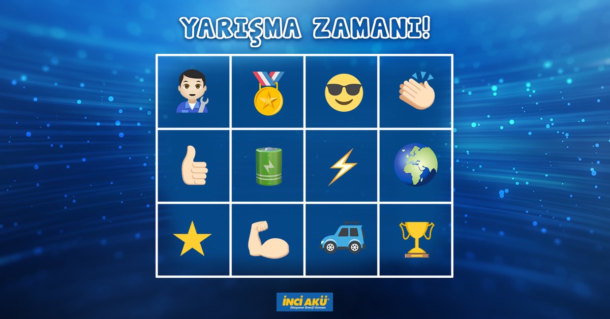 inciaku's tweet photo. İkinci emoji yarışmamıza hazır mısınız? 
Sizce İnci Akü’yü en iyi hangi emojiler anlatıyor? @inciaku’yü takip ederek yapacağın yoruma görseldeki emojilerden 3 tanesini kullanarak bir arkadaşını etiketle, ”GALAXY Usb Şarj Girişli Notebook Sırt Çantası” senin olsun! https://t.co/fJ6aubBoLF