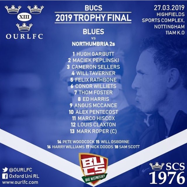 Best of luck to Keble’s Cameron Sellers, Felix Rathbone, Thom Foster and Mark Roper in the rugby league BUCS final! Rathbone took home a hat-trick in <a href="/OURLFC/">Oxford Uni RL</a>’s decisive Varsity win 👞