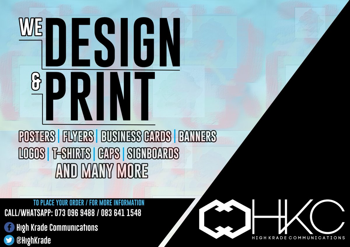 HighKrade's tweet photo. For affordable and quality Design and Printing for your marketing, High Krade Communications is here for you. #GoDigitalGoGlobal #Marketing #Branding https://t.co/Ayn04LdiCl