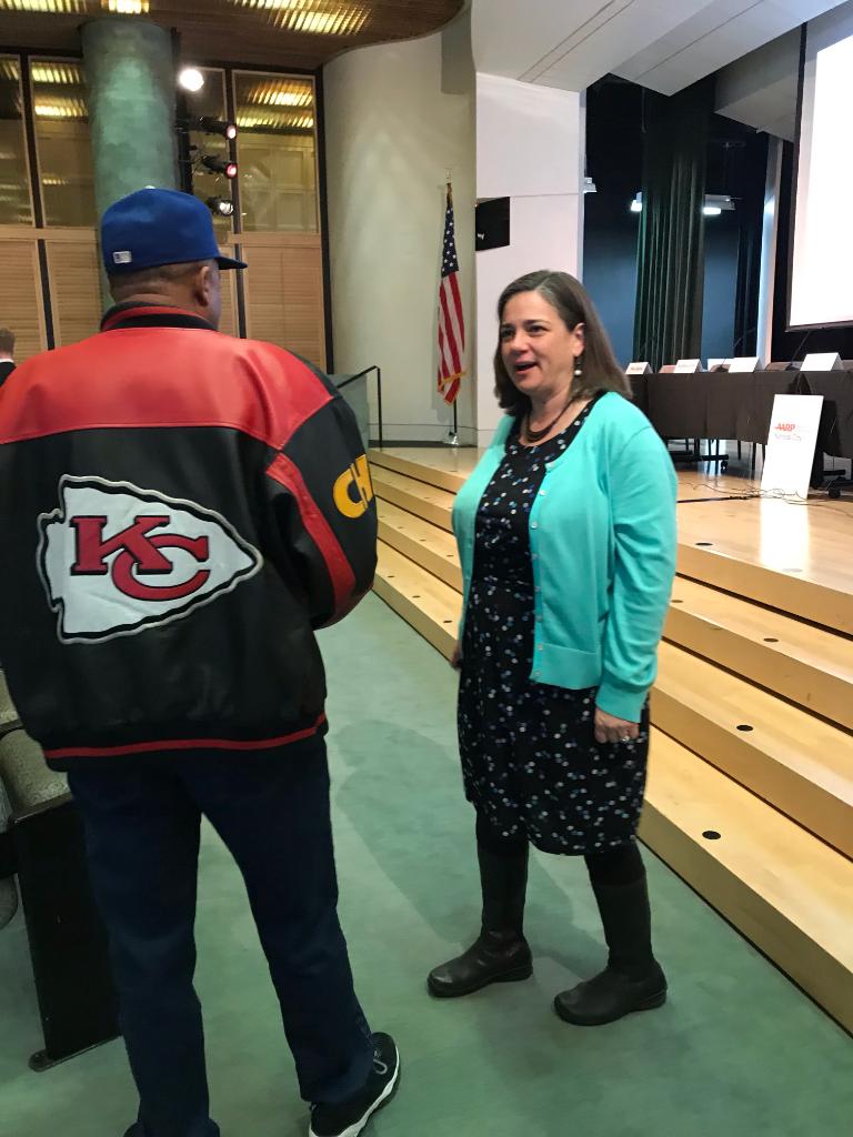 AARPMissouri's tweet photo. Voter learning from a couple of Kansas City Mayoral Candidates their vision for the community at the AARP Mayoral Forum! #LivableKC https://t.co/BTLi6SLIHv